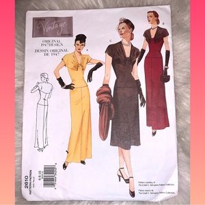 Vogue vintage style (1947) sewing pattern #2610 Hollywood glamorous dress Uncut